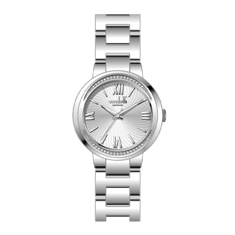 A silver stainless steel Condotti Aurelio CNL70007-S02-S02 watch with a black MOP dial and a bracelet strap.