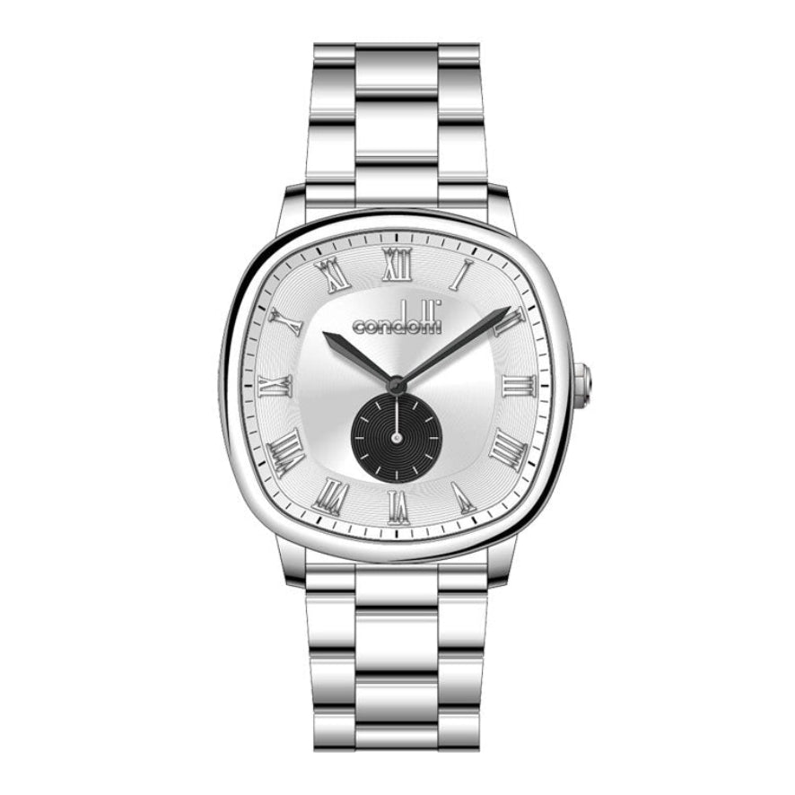 A silver stainless steel Condotti watch with a silver dial and bracelet, featuring a date display and a classic design.